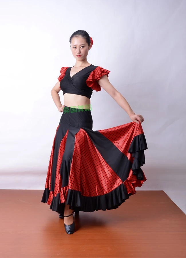 Экзотические Танцы, испанский Танцы, половина юбка, большой маятник, смешанный цвет, в виде листка лотоса, практика юбка, f1302