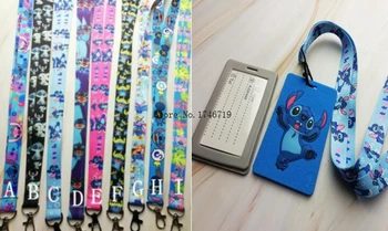 

Hot 10 pcs stitch Named Card Holder Identity Badge with Lanyard Neck Strap Card Bus ID Holders With Key Chain M81