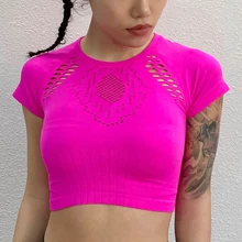 BESGO сексуальный спортивный укороченный топ для йоги, открытая одежда для фитнеса, топ, женская футболка, спортивная рубашка, тонкие спортивные футболки для женщин