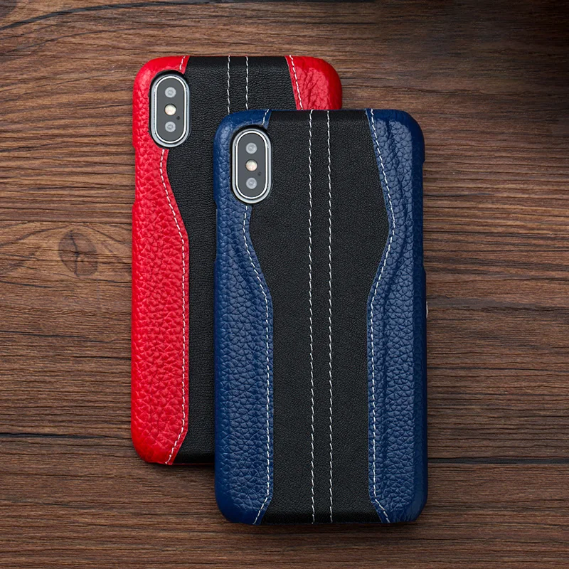 

Phone Case For iPhone 6 6S 7 8 Plus X case handcrafted stitching cowhide Back cover For 6p 7p 8p Case