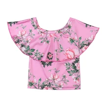 Одежда для новорожденных девочек Детская футболка с короткими рукавами и цветочным рисунком для девочек, новинка года, летние футболки, футболка с открытыми плечами для маленьких девочек