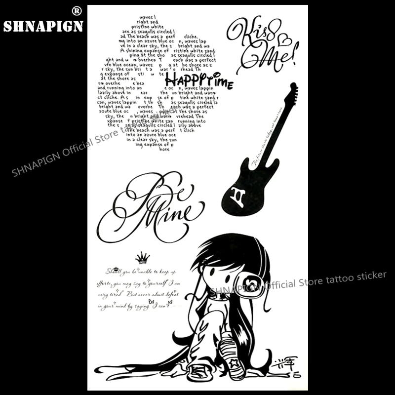 

SHNAPIGN Guitar Girl Temporary Tattoo Body Art Arm Flash Tattoo Stickers 17*10cm Waterproof Fake Henna Painless Tattoo Sticker