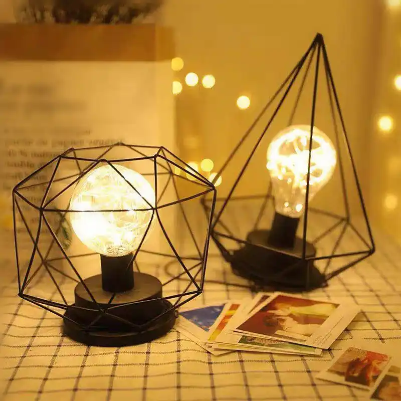 Geometric Shape Pendant Lamp Battery Operated Copper Wire Hanging Geometric Shape Pendant Lamp Battery