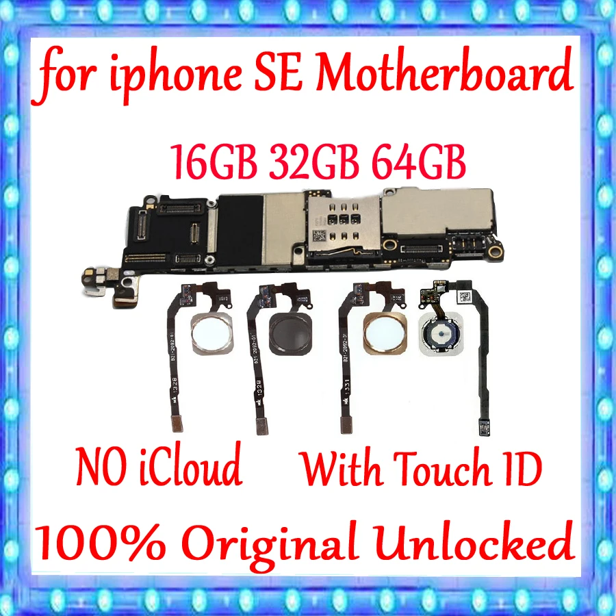

16GB /32GB /64GB for iphone 5SE SE Motherboard With Touch ID/Without Touch ID,Plate Original unlocked for iphone SE Logic board
