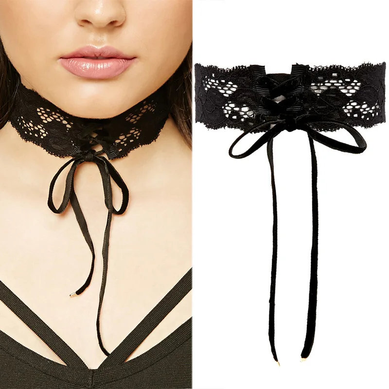 black lace choker flower ribbon bowknot chokers necklaces for women