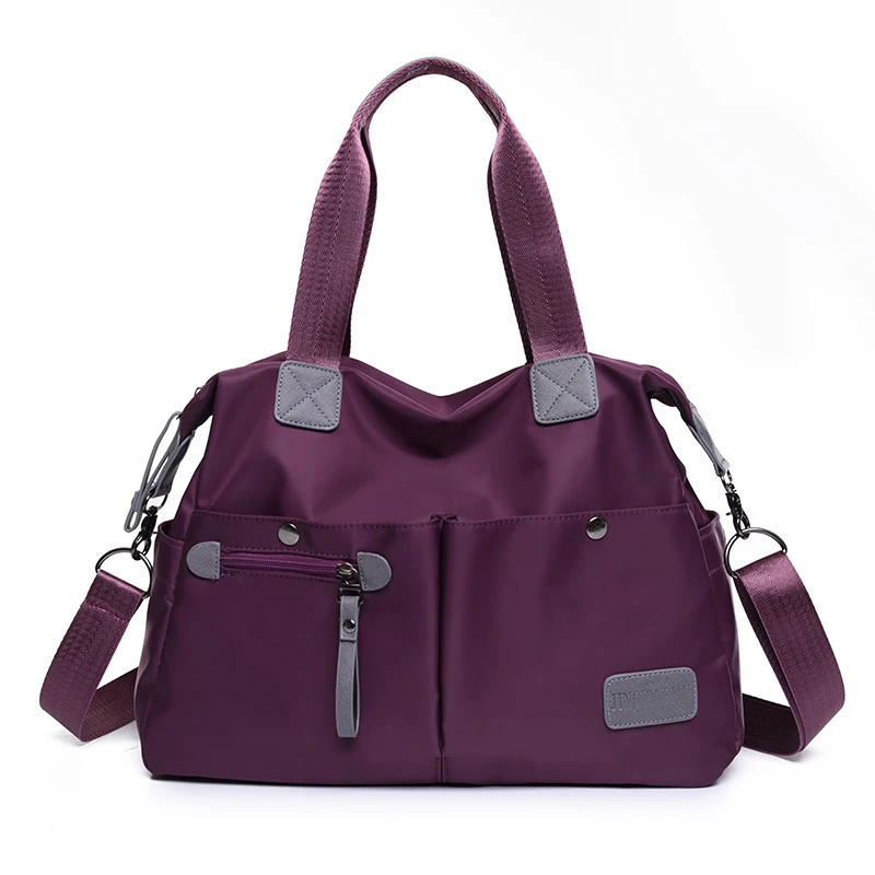 

High Quality Purple Zipper Solid Waterproof Shoulder Bags Nylon Small Handbags Casual Shopping Bucket Tote Women Messenger Bags