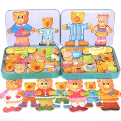 Детские игрушки магнитная медведь Семейное платье головоломки деревянные головоломки Раннее Обучение Обучающие игрушки для детей