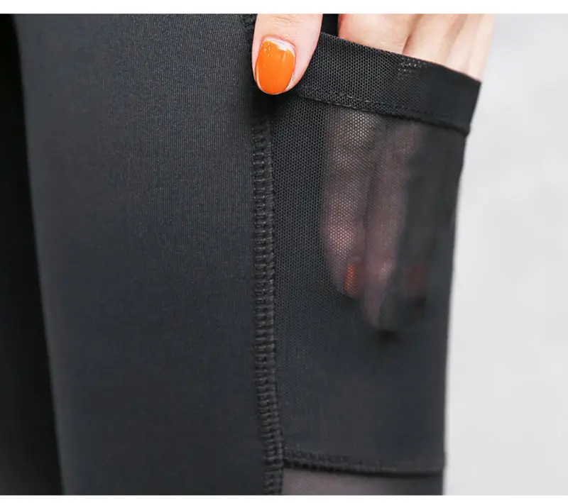 Women Pocket Fitness Yoga Pants Gym Running Tights Mesh Transparent Sport Leggings High Waist Sportswear Elastic Splice Trousers (14)