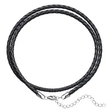 Black Braided Genuine Leather Necklace 3MM 18 Inch Cord with 1” Sterling Silver Extender Chain
