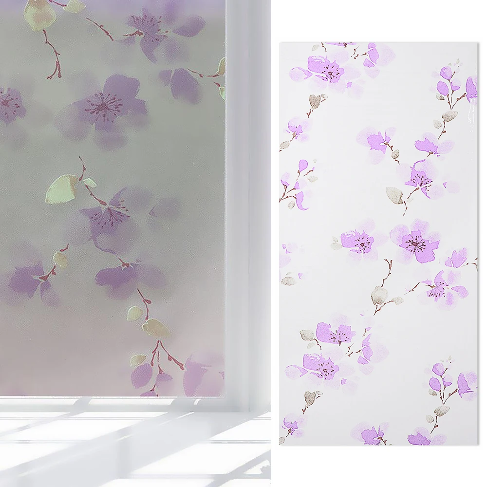 45*100cm Window Film Frosted Cover Glass Window Door Flower Sticker Film Privacy Adhesive Frosted Opaque Flower Mixed Color