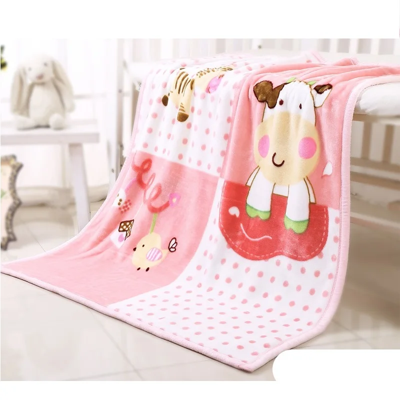 Newborn Baby Boys Girls Fleece Warm Cartoon Blanket Bedding Cot Crib Shawl HZ 