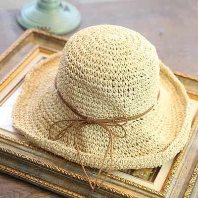 Горячая новинка года, Женская Солнцезащитная шляпа, большая шляпа с мягкими полями, летняя пляжная шляпа, соломенная шляпа для рыбалки - Цвет: Бежевый