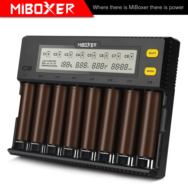Зарядное устройство MiBOXER C8 для аккумуляторов 18650 ЖК дисплей 21700 А Li ion LiFePO4 Ni MH Cd AA