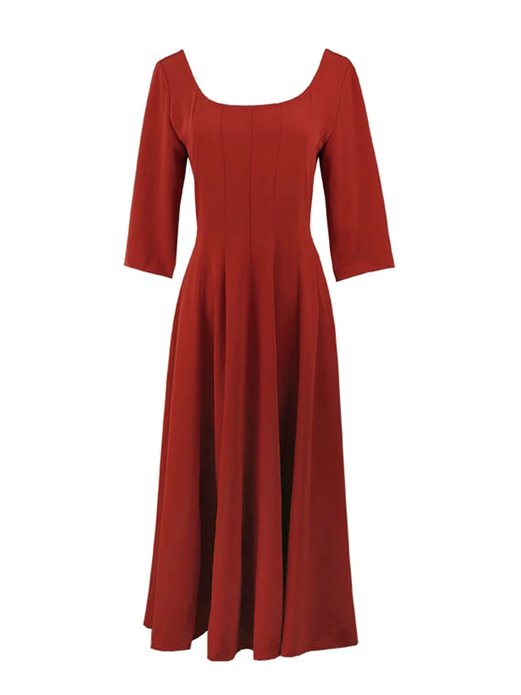 Линетт's chinoiseroy весна осень дизайн женские элегантные винтажные тонкие красные Лоскутные Платья с высокой талией - Цвет: Красный