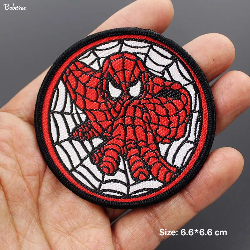 

Bobitree Round Spiderman Patch for Cloth Sew On Embroidery Fabric Badges Appliques for Jacket Jean Sewing Decoration
