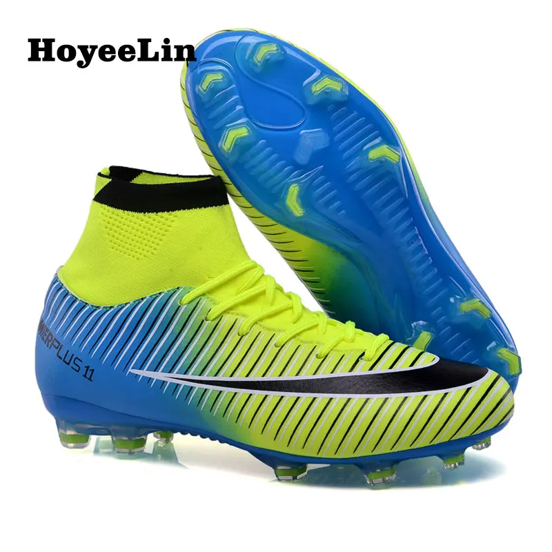 HoYeeLin футбольные бутсы уличные высокие футбольные бутсы профессиональные футбольные бутсы спортивные кроссовки для взрослых детей - Цвет: Зеленый