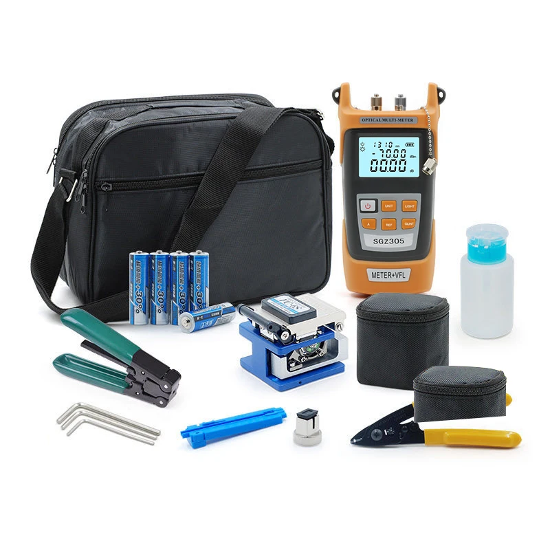 

FTTH Fiber Optic Tool Kit with FC-6S Fiber Cleaver and Optical Power Meter 5MW Visual Fault Locator machine Wire stripper CFS-2