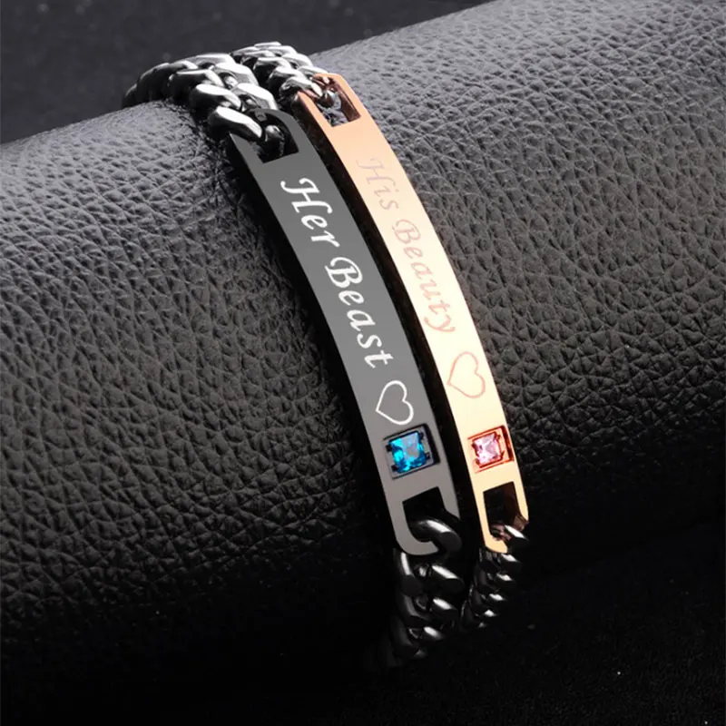 Couple Bracelets His Beauty Charm Stainless Steel Chain Bracelets