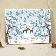 Best Wedding Accessories Wood Frame Customized Printing Guest Book for Guest Signature Tree Fingerprint