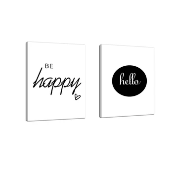 

2 pcs Canvas Painting wall art print on canvas christmas gifts for kidsroom be happy balck and white letter
