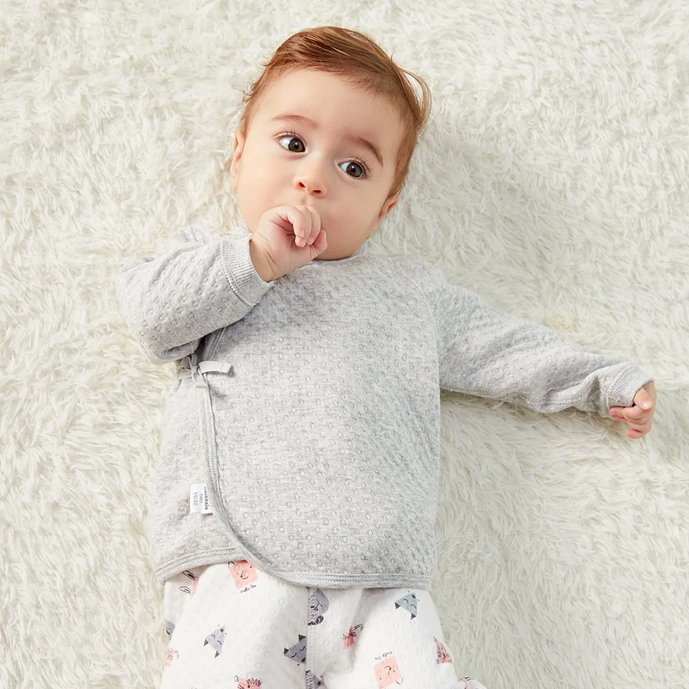 Balabala/мягкие хлопковые рубашки с длинными рукавами и завязками сбоку для новорожденных мальчиков и девочек, футболка с застежкой на кнопки