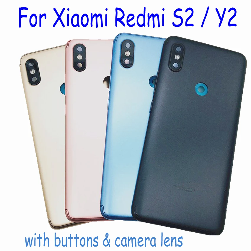 Чехол для Xiaomi Redmi S2, Y2, 6 PRO, Note, 5 plus, задняя крышка на батарейке, чехол с кнопками и стеклом для камеры, запасные части