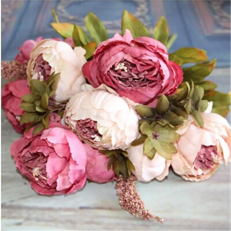 Букет невесты Европейский Пион розы поддельные искусственные цветы для дома Свадебная вечеринка Декор ручной работы Свадебный декор букета