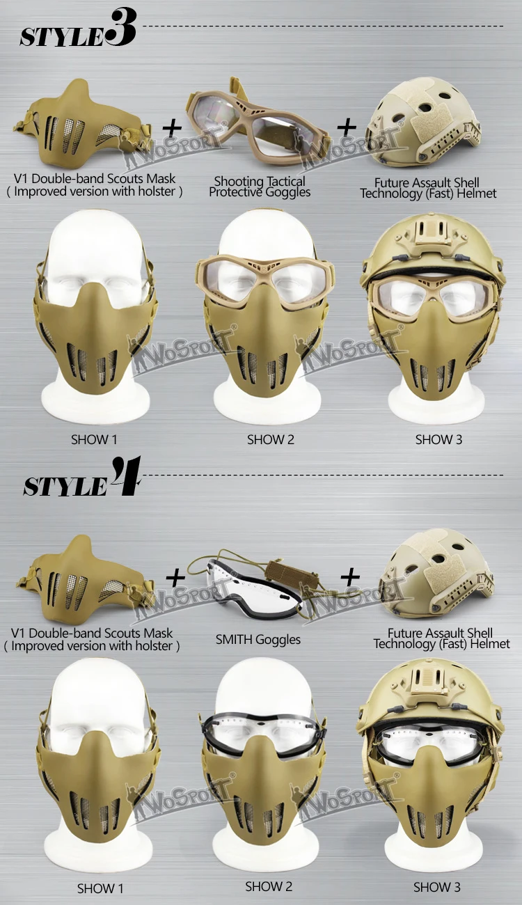 military airsoft AR15 tactical paintball accessories hunting protective V1 Double-band Scouts Mask Improved version with holster HT16-001C (12)