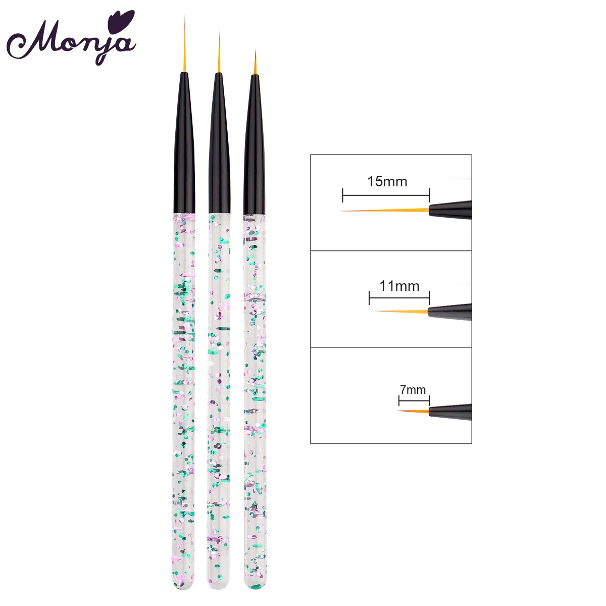 

Monja 3pcs/set 7/11/15mm Nail Art Liner Brush French Design Flower Lines Grid Stripe Painting Drawing Pen Manicure Tool