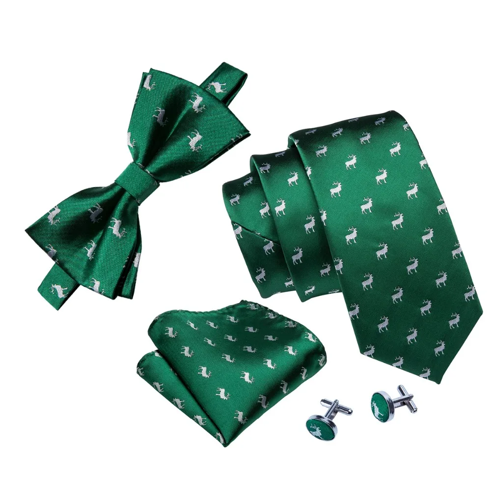 

Barry.Wang 100% Silk Green Cartoon Pattern Ties For Men Wedding Groom Adjustable Bow Tie Set Butterfly Hanky Cufflink LT-6428