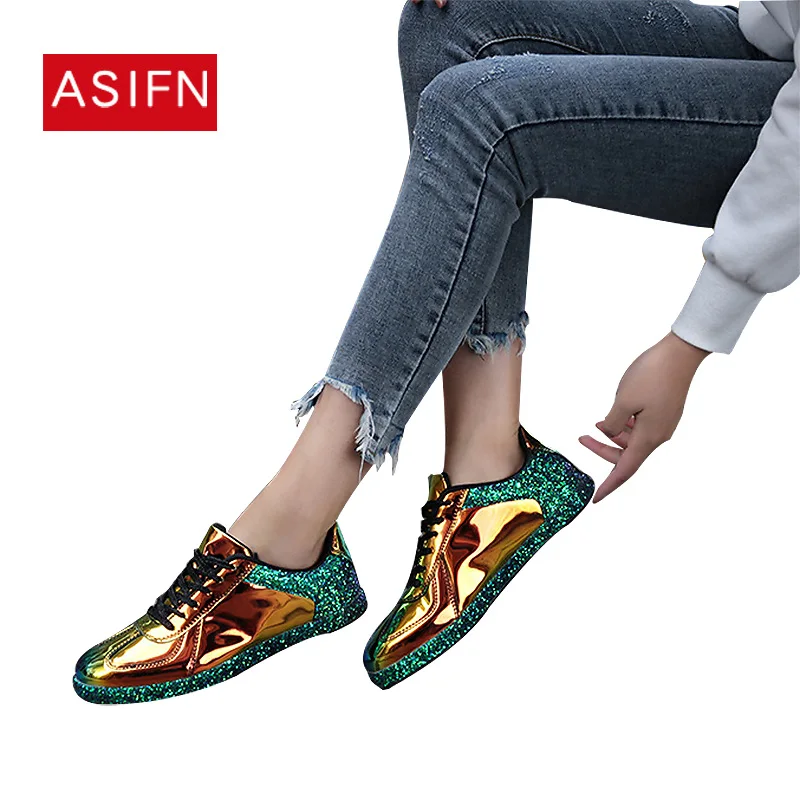 Кроссовки женская обувь Chaussure Femme Baskets золотистая блестящая повседневная Осенняя