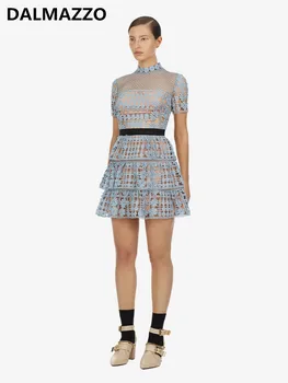 

High-end Design 2019 Newest Women Brand self-portrait Runway Cake Mini Dress Women Vintage Lace Short Sleeve Sexy Party Dresses