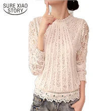 2016 Baru Musim Panas Wanita Blusas Putih wanita Lengan Panjang Chiffon Lace Crochet Tops Blus Wanita Pakaian Blus Feminin 51C