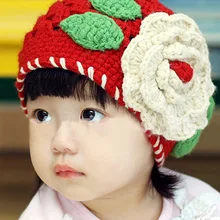 New 1 2 Years Baby Girls Beanie Red Knit Hat Crochet Popular Hollow Design Cap Tap