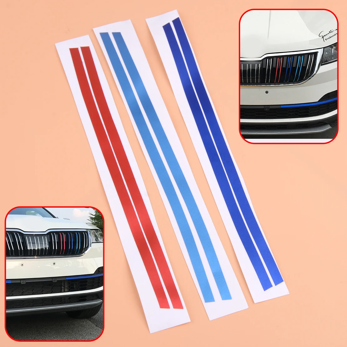 

3pcs Car Front Net Grill Sticker Strips Garnish Trim Cover Fit for Skoda Karoq 2017 2018