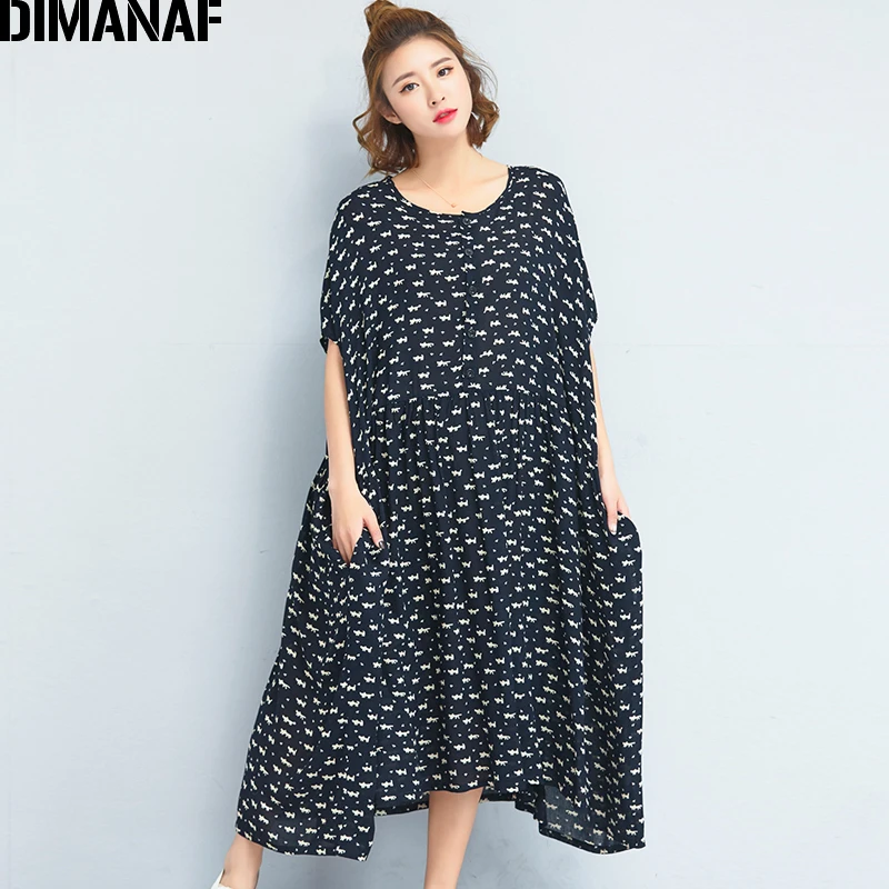 DIMANAF Women font b Summer b font font b Dress b font Big Size Linen Plus