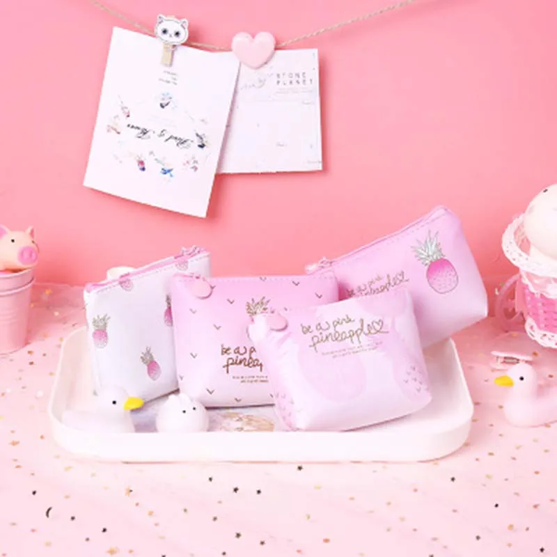 الوردي لطيف الكرتون الأناناس نمط أكياس التخزين المحمولة منظم لأشتات المنظم خزانة غرفة الاطفال الأطفال 1 قطعة