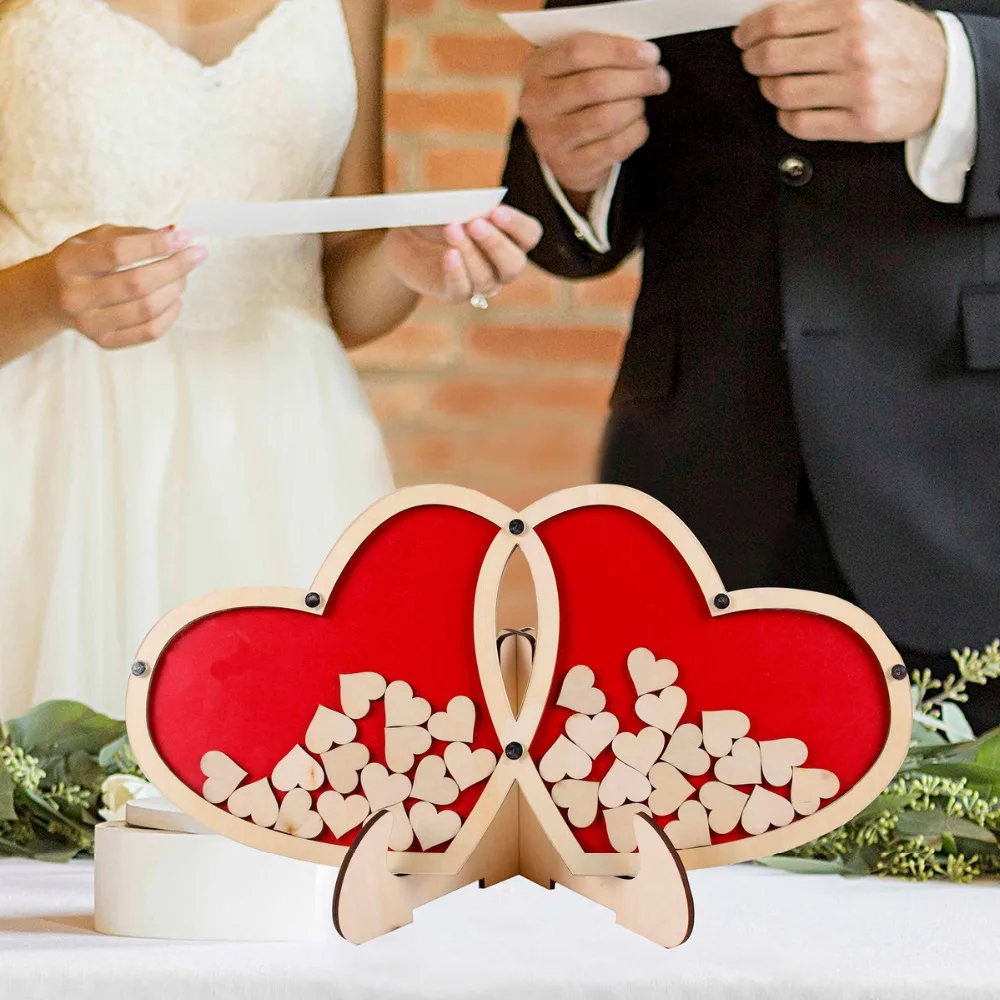 

FENGRISE Personalized Double Heart Signature Wedding Guest Book Wedding Decor Guestbook Wedding Gift Keepsake Box