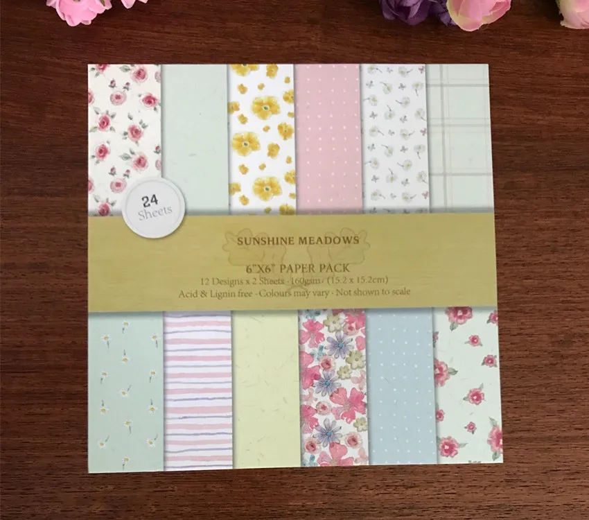 

24pcs 6" Single-side SUNSHINE MEADOWS pattern creative papercraft art paper handmade scrapbooking kit set books