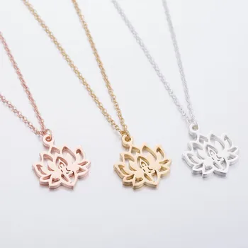 Oly2u Women Long Yoga Lotus Stainless Steel Pendant Necklaces Boho Charm Jewelry Girls Choker Rose Gold Color Necklace