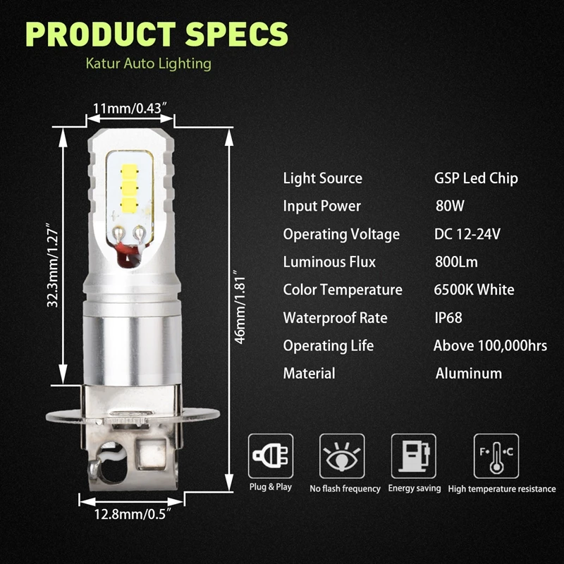 2 шт. Автомобильные светодиодные лампы 80 Вт 12 24 В 6500 К|Передние LED-фары для авто| |
