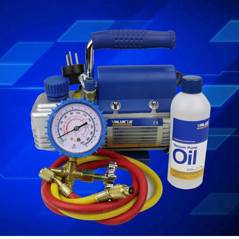 150W Single Stage Refrigerator Vacuum Pump Air + Vacuum Gauge+ 2 Hoses