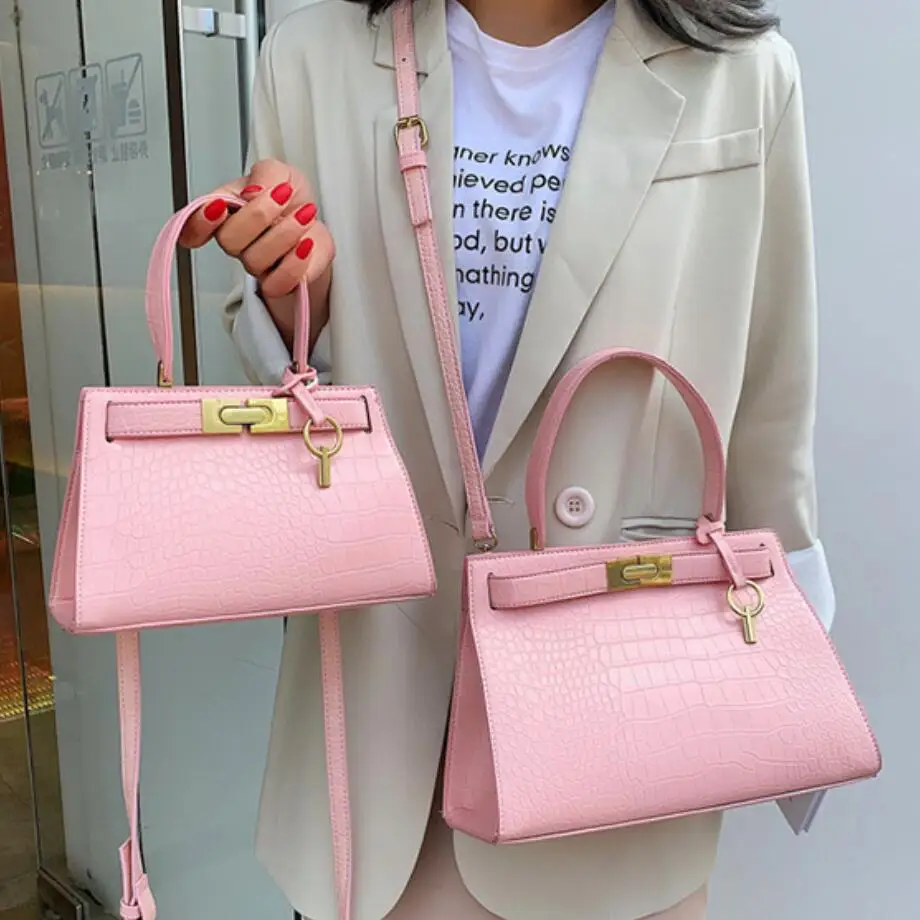 

Elegant Female Tote bag 2019 Fashion New Quality Leather Women's Designer Handbag Crocodile pattern Lock Shoulder Messenger Bag