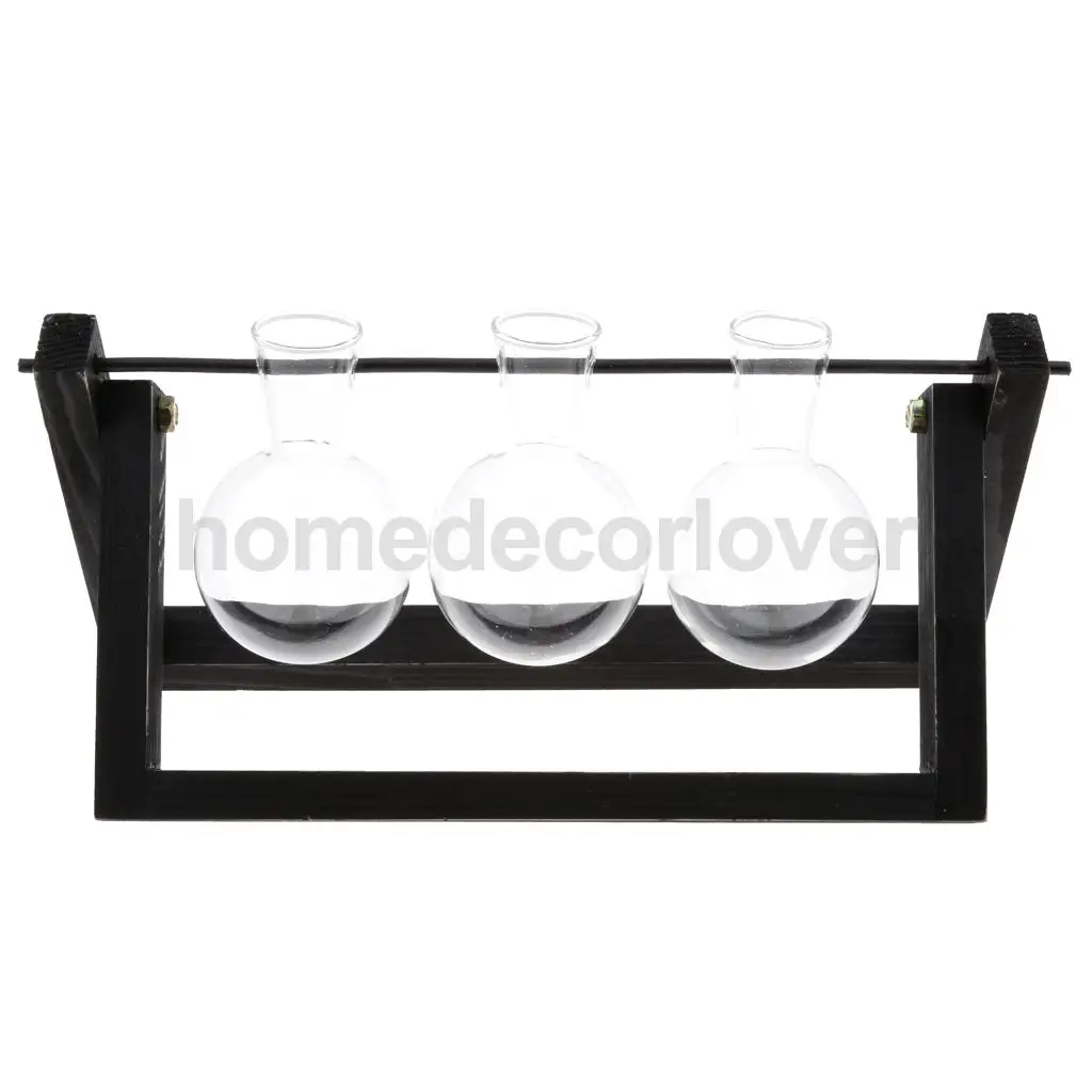 Tabletop Wood Stand Glass Flower Vase Plant Planter Hydroponic Container Home Decor