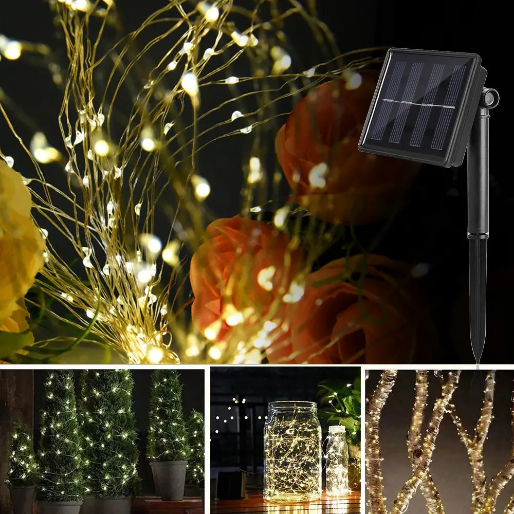 20 м гирлянда на солнечных батареях светильник s 200 светодиодная цветная Серебряная медная проволочная лампа сказочная гирлянда Рождественский праздничный садовый декоративный светильник