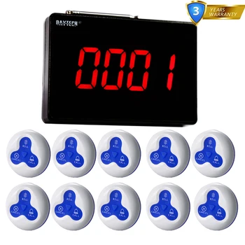 

DAYTECH Queue Wireless Calling System Call Button Waterproof 1PCS Panel Display 10PCS Call Button 433MHZ