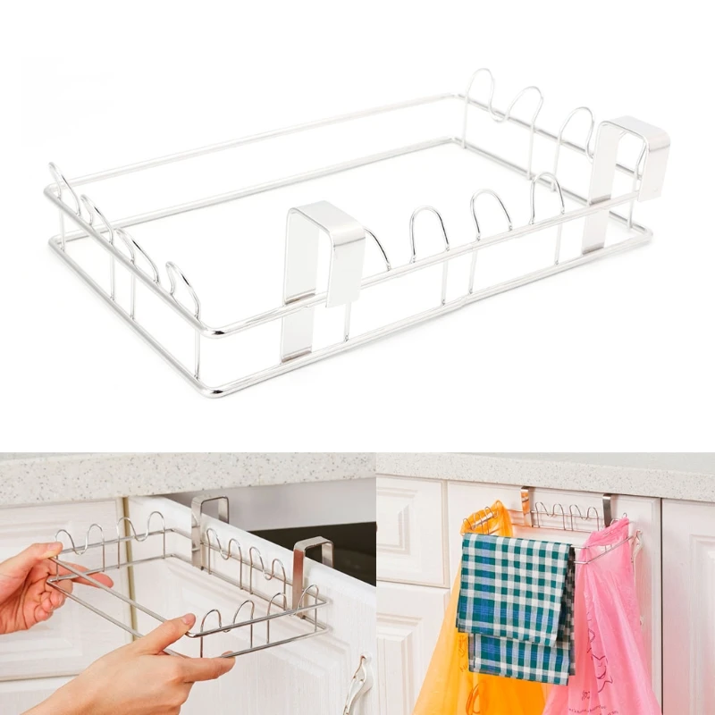 Kitchen Stainless Steel Hanger Cupboard Trash Bags Holder Garbage