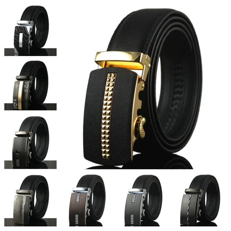 

Hot Auto Buckle Belts Good Quality Men Cowhide Waist Straps Business Leisure Fashion Belts Genuine Leather Luxury Girdle Belt