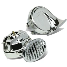 Cool 110db One Pair of Chrome Air Raid Siren Disc Snail Silver Horn Car Vehicle Truck Loud 12V Motor Driven
