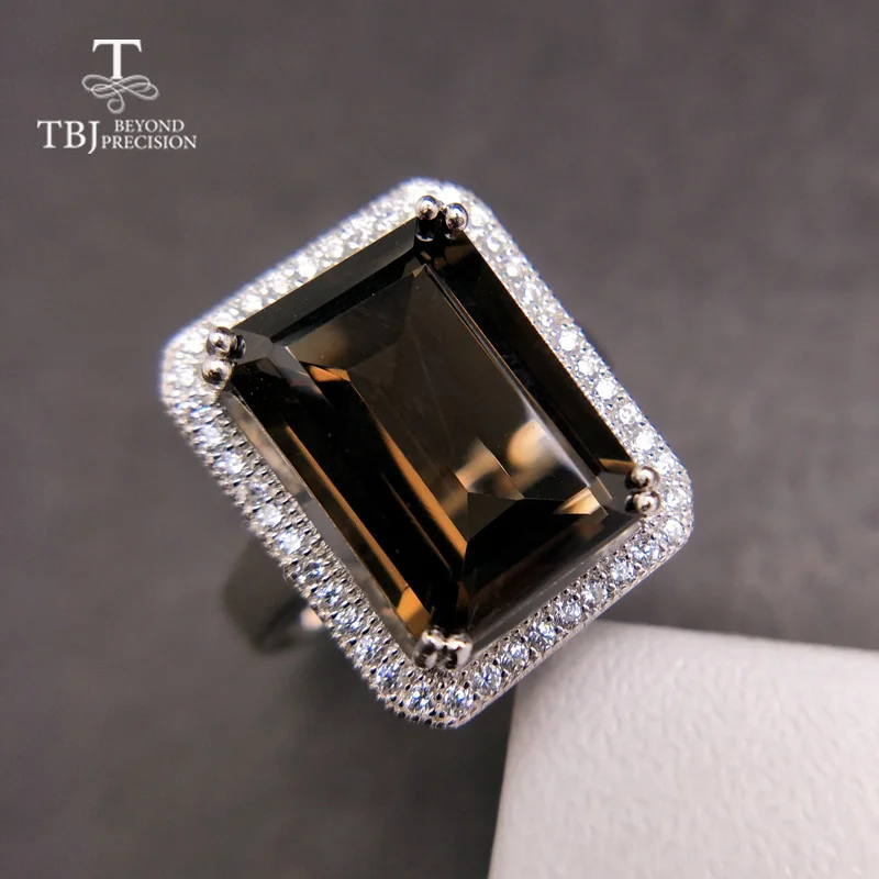 TBJ,Classic big size gemstone ring with Natural smoky oct10*14mm in 925 sterling silver special gemstone jewelry gift for women TBJ,Classic big size gemstone ring with Natural smoky oct10*14mm in 925 sterling silver special gemstone jewelry gift for women